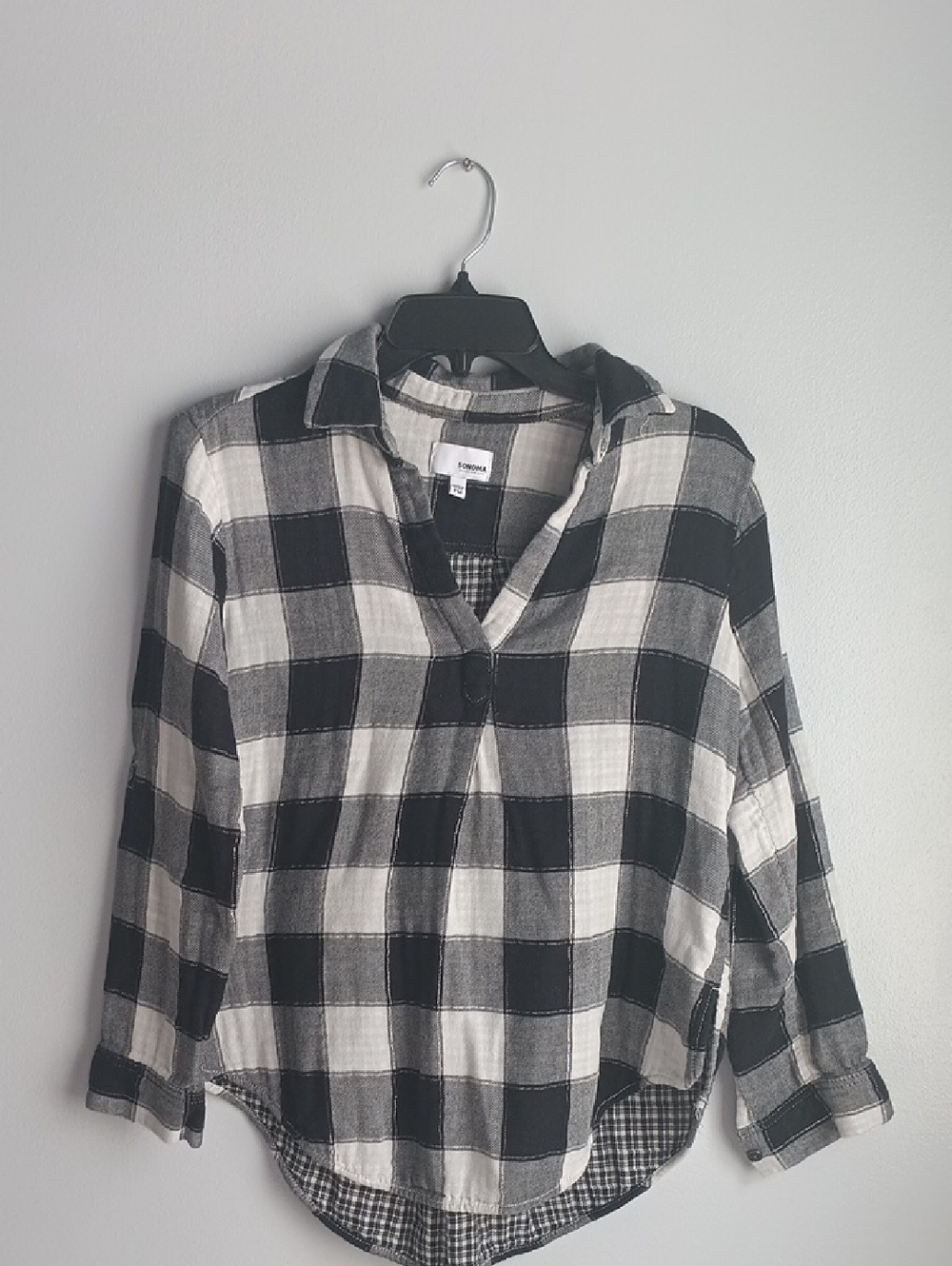 Sonoma Cotton Plaid Popover Shirt Black And White